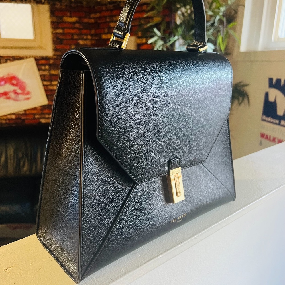 Ted Baker "Ellice" Handbag. Black Pebbled Leather- Top Handle.